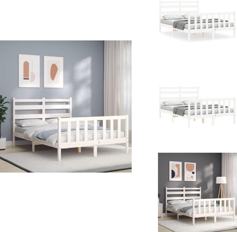 VidaXL Bedframe Bedframes Bed Tweepersoonsbed Bedframe met hoofdbord massief hout wit 4FT Small Double