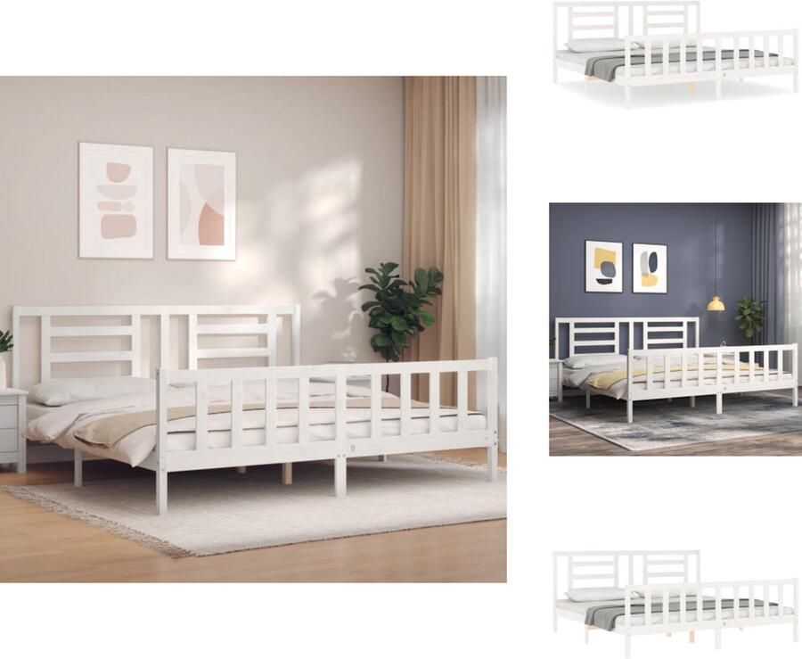 VidaXL Bedframe Bedframes Bed Tweepersoonsbed Bedframe met hoofdbord massief hout wit 4FT Small Double - Foto 16