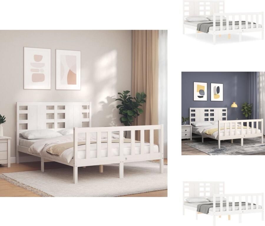 VidaXL Bedframe Bedframes Bed Tweepersoonsbed Bedframe met hoofdbord massief hout wit