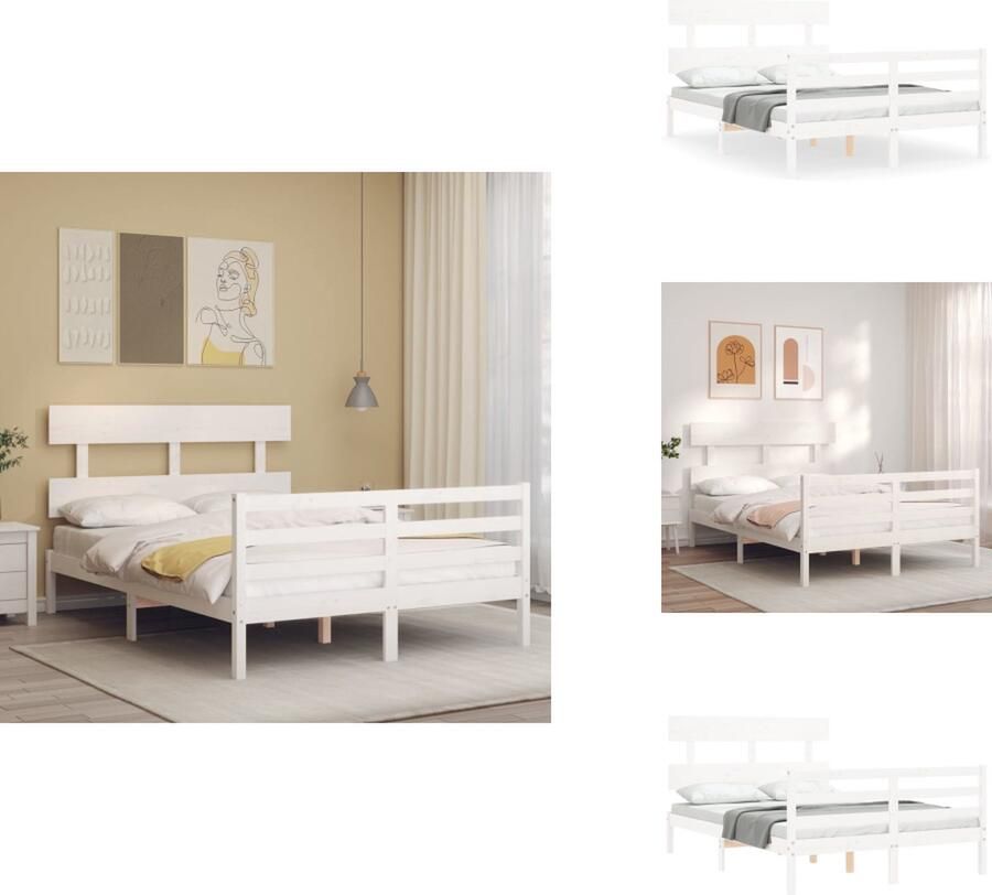 VidaXL Bedframe Bedframes Bed Tweepersoonsbed Bedframe met hoofdbord massief hout wit 4FT Small Double - Foto 2