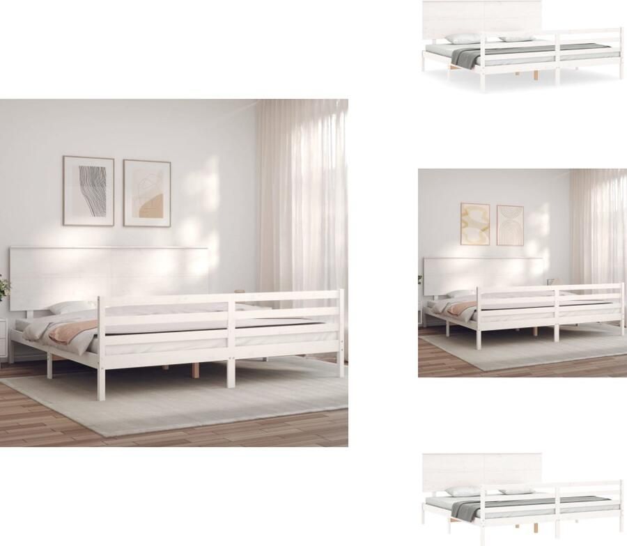 VidaXL Massief grenenhouten bedframe wit 205.5 x 185.5 x 82.5 cm multiplex lattenbodem geschikt voor matras 180 x 200 cm functioneel hoofd- en voeteneinde Bed
