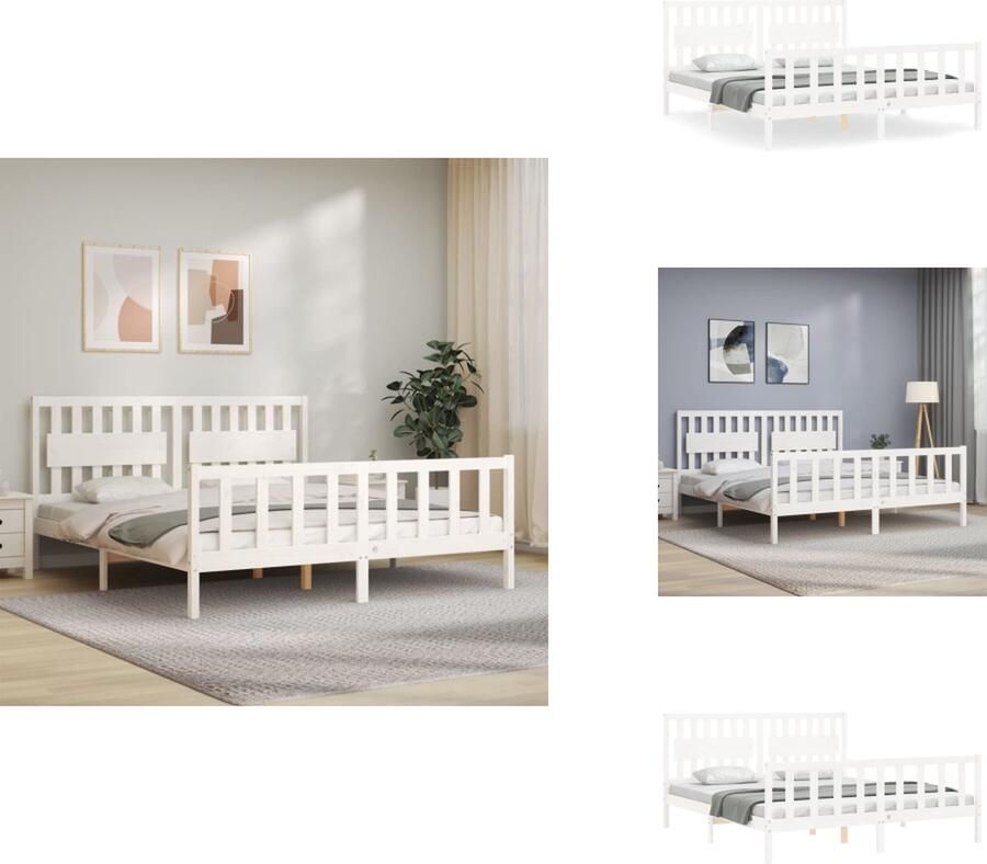 VidaXL Massief Grenen Bedframe 205.5 x 185.5 x 80.5 cm Wit Geschikt voor 180 x 200 cm matras Multiplex lattenbodem Functioneel hoofd- en voeteneinde Montage vereist Bed - Foto 3