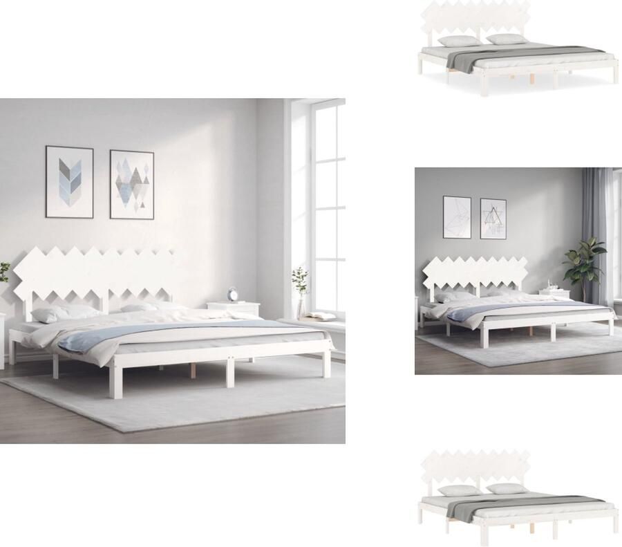 VidaXL Massief Grenen Bedframe 205.5 x 185.5 x 80.5 cm Wit Geschikt voor 180 x 200 cm matras Multiplex lattenbodem Functioneel hoofd- en voeteneinde Montage vereist Bed