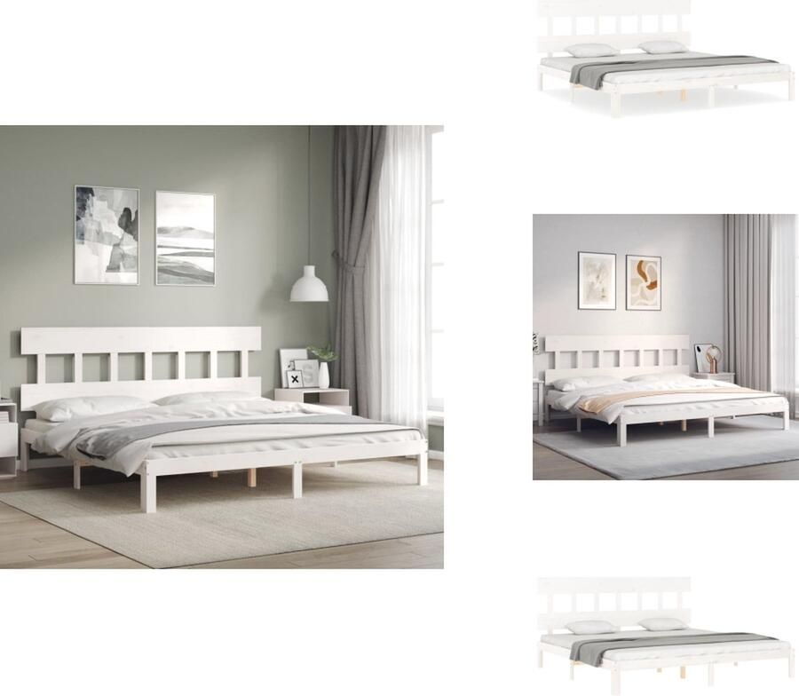 VidaXL Massief Grenen Bedframe 205.5 x 185.5 x 80.5 cm Wit Geschikt voor 180 x 200 cm matras Multiplex lattenbodem Functioneel hoofd- en voeteneinde Montage vereist Bed - Foto 4