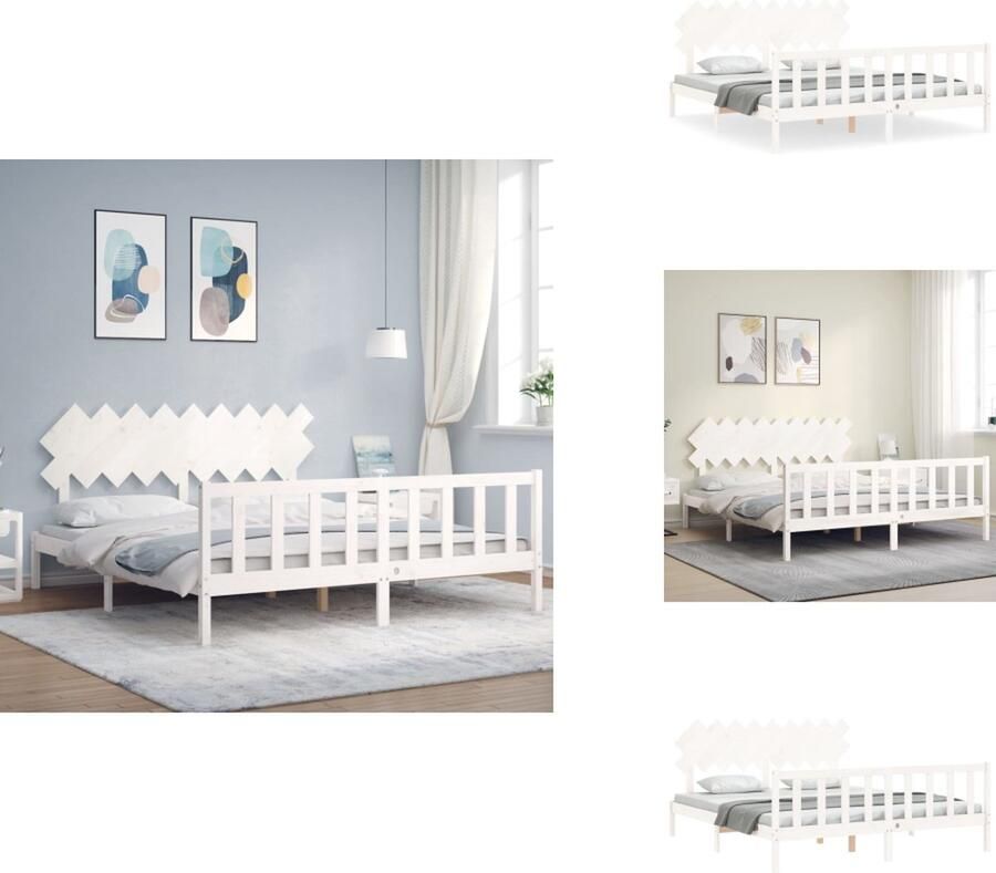 VidaXL Massief Grenen Bedframe 205.5 x 185.5 x 80.5 cm Wit Geschikt voor 180 x 200 cm matras Multiplex lattenbodem Functioneel hoofd- en voeteneinde Montage vereist Bed - Foto 2