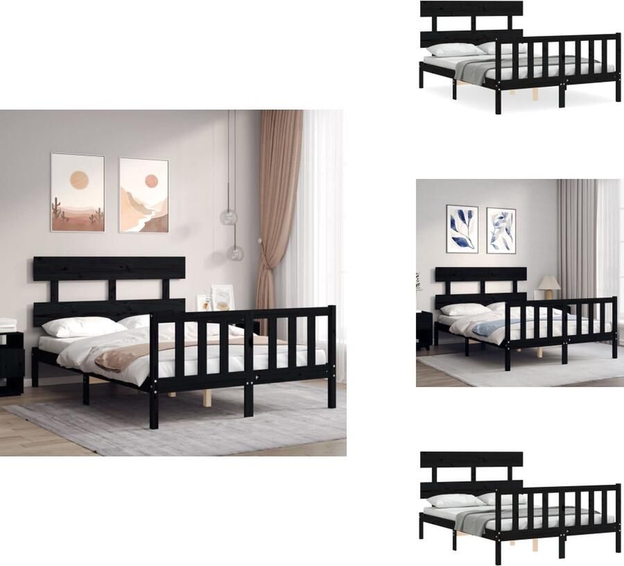 VidaXL Bedframe Bedframes Bed Tweepersoonsbed Bedframe met hoofdbord massief hout zwart 140x190 cm - Foto 2