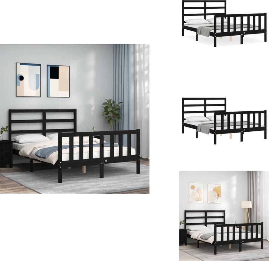 VidaXL Bedframe Bedframes Bed Tweepersoonsbed Bedframe met hoofdbord massief hout zwart 140x190 cm