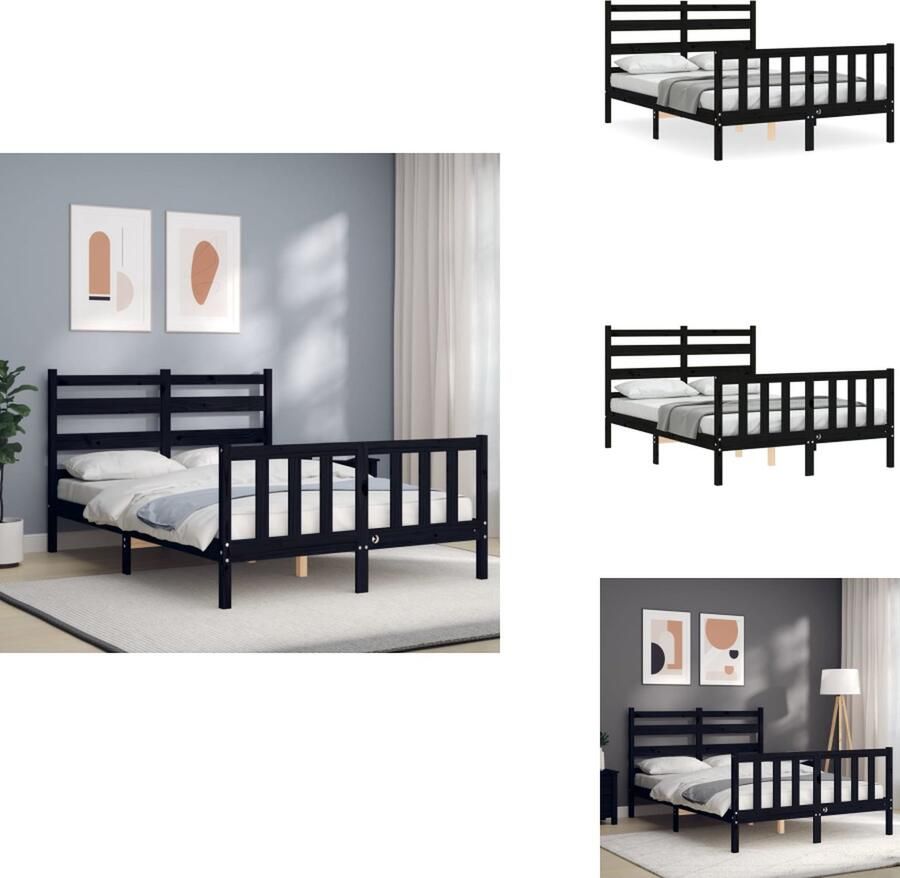 VidaXL Massief Grenenhouten Bedframe Zwart 196 x 145.5 x 100 cm Multiplex Lattenbodem Functioneel Hoofd- en Voeteneinde Matras Niet Inbegrepen Bed