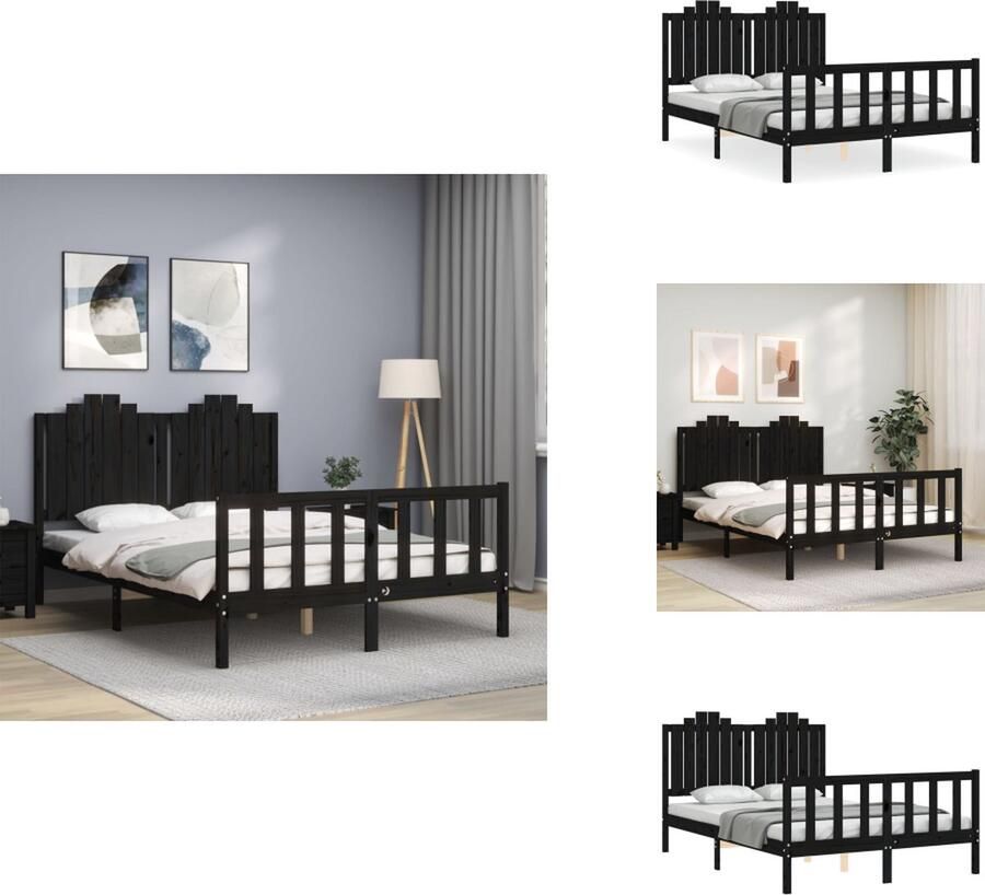 VidaXL Bedframe Bedframes Bed Tweepersoonsbed Bedframe met hoofdbord massief hout zwart 140x190 cm