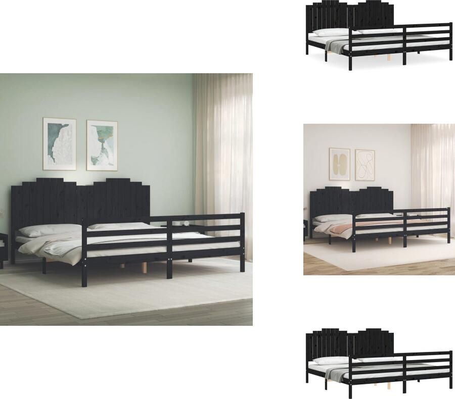 VidaXL Bedframe Bedframes Bed Tweepersoonsbed Bedframe met hoofdbord massief hout zwart 200x200 cm