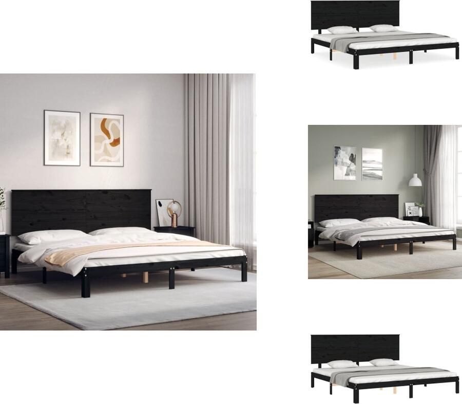 VidaXL Bedframe Bedframes Bed Tweepersoonsbed Bedframe met hoofdbord massief hout zwart 200x200 cm