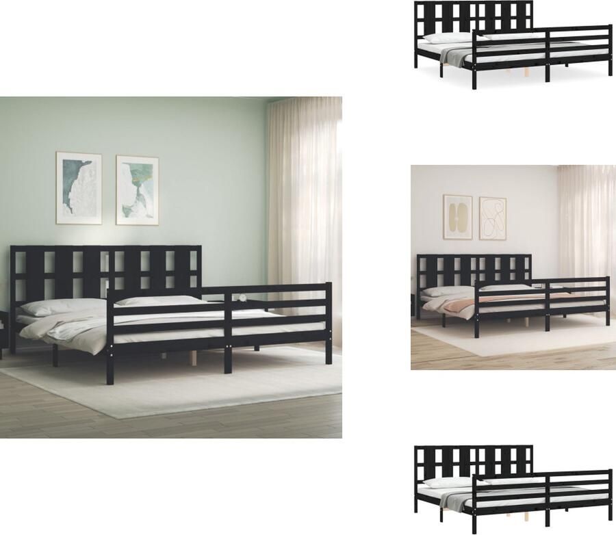 VidaXL Bed Grenenhout Zwart 205.5 x 205.5 x 100 cm Multiplex lattenbodem Functioneel hoofd- en voeteneinde Bed