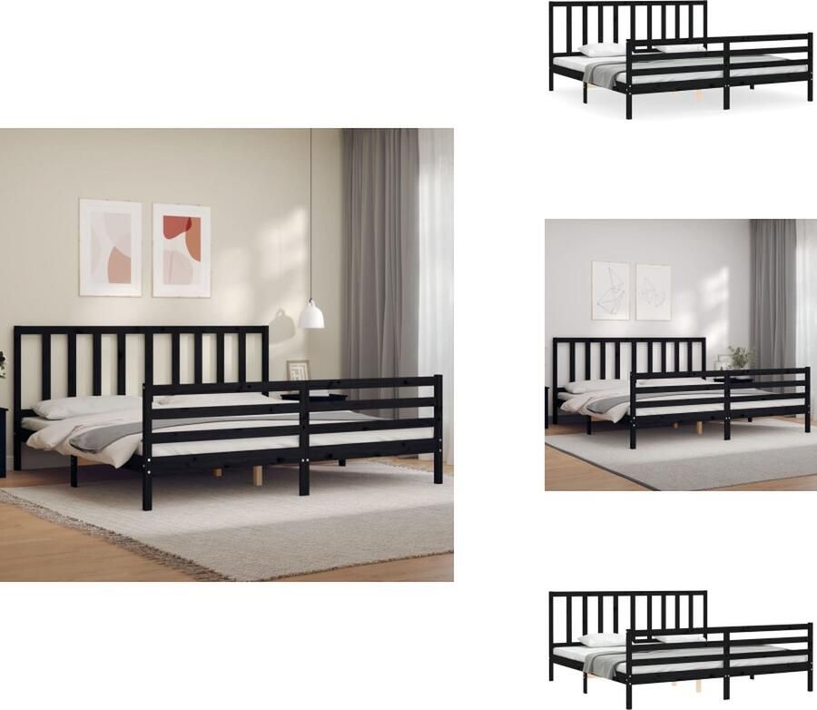 VidaXL Bedframe Massief grenenhout Multiplex lattenbodem Zwart 205.5 x 205.5 x 100 cm Geschikt voor 200 x 200 cm matras Montage vereist Bed