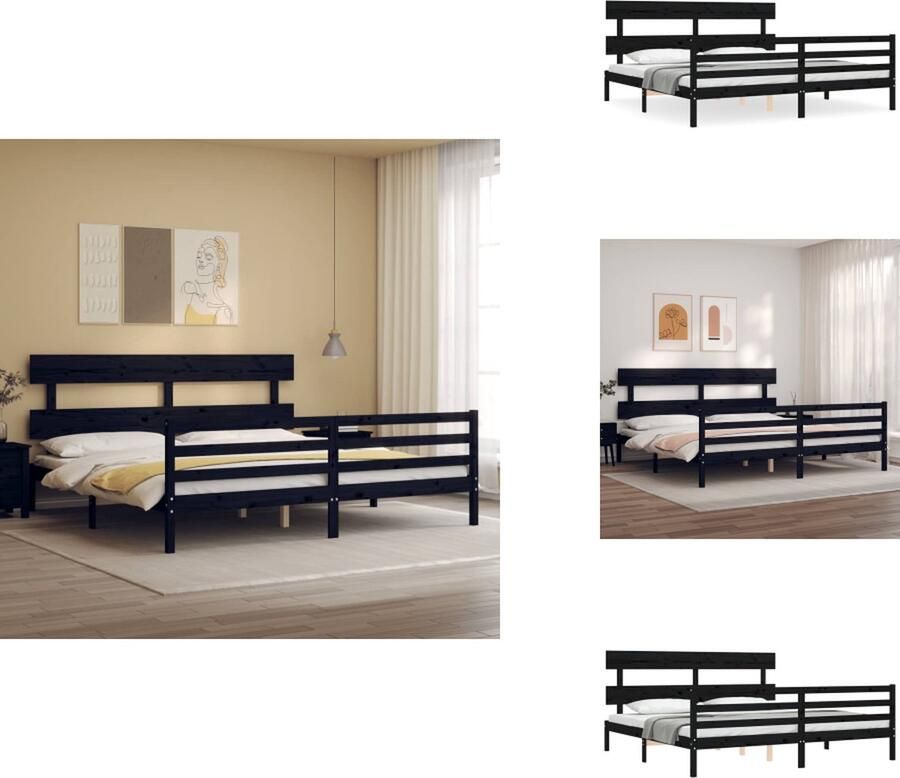 VidaXL Bedframe Massief Grenenhout Zwart 205.5 x 205.5 x 81 cm Multiplex Lattenbodem Functioneel hoofd- en voeteneinde Montage vereist Bed