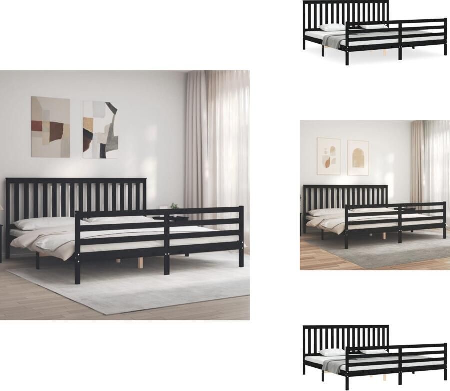 VidaXL Bedframe Bedframes Bed Tweepersoonsbed Bedframe met hoofdbord massief hout zwart 200x200 cm