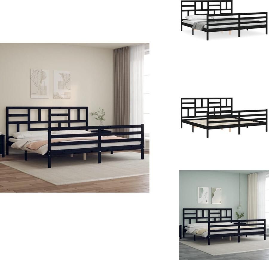 VidaXL Bedframe Bedframes Bed Tweepersoonsbed Bedframe met hoofdbord massief hout zwart 200x200 cm
