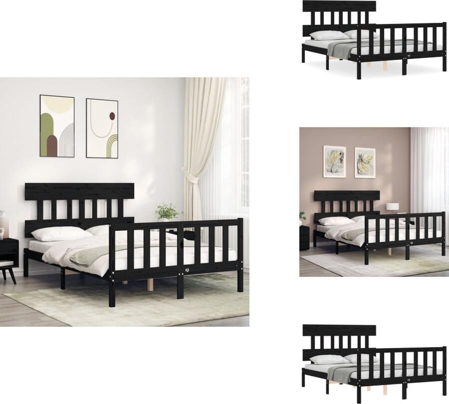VidaXL Bedframe Bedframes Bed Tweepersoonsbed Bedframe met hoofdbord massief hout zwart 4FT6 Double - Foto 3