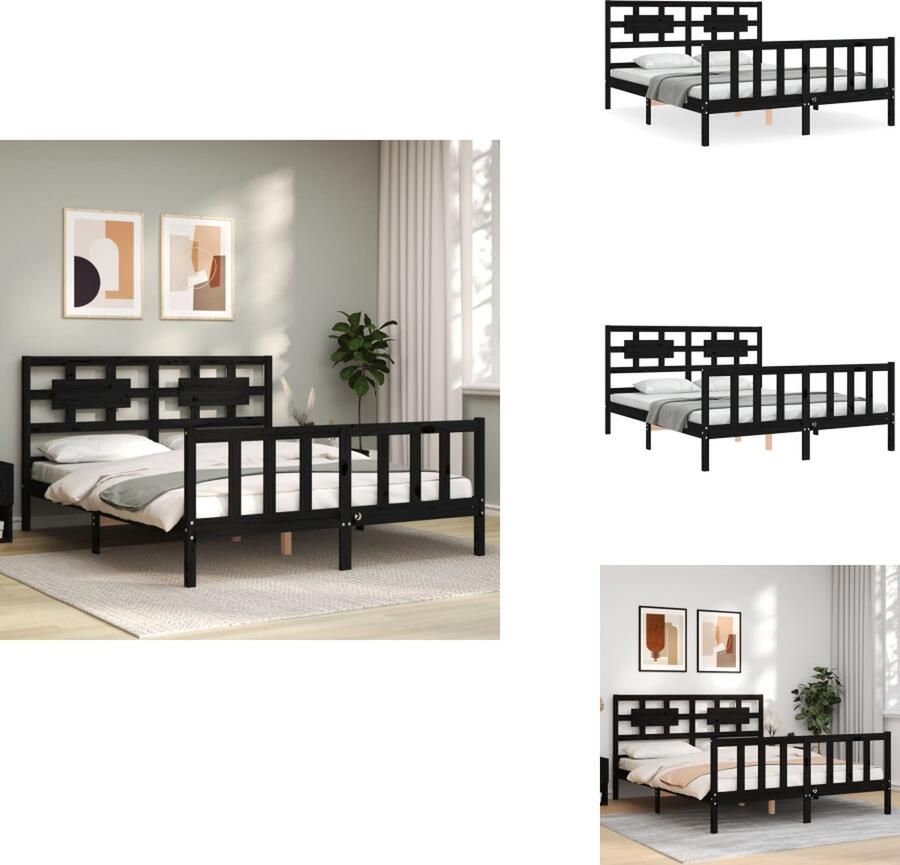 VidaXL Bedframe Bedframes Bed Tweepersoonsbed Bedframe met hoofdbord massief hout zwart 5FT King Size