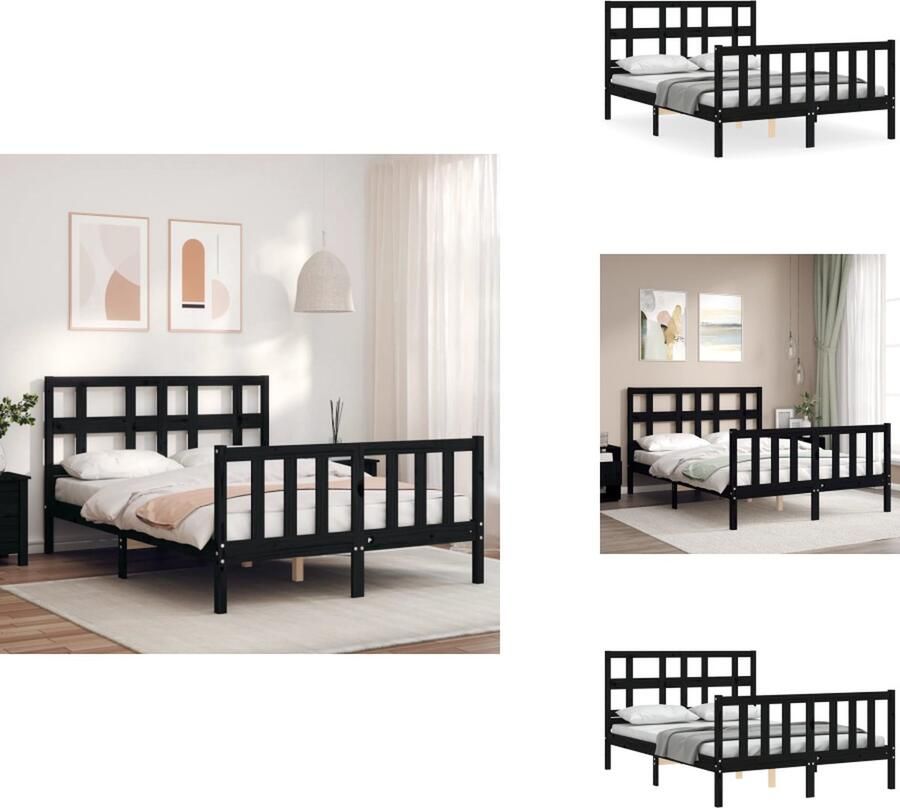 VidaXL Bedframe Bedframes Bed Tweepersoonsbed Bedframe met hoofdbord massief hout zwart 4FT Small Double