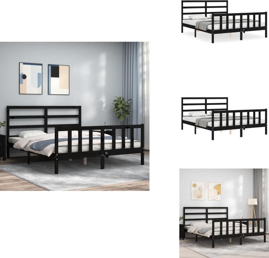 VidaXL Bedframe Bedframes Bed Tweepersoonsbed Bedframe met hoofdbord massief hout zwart 4FT6 Double