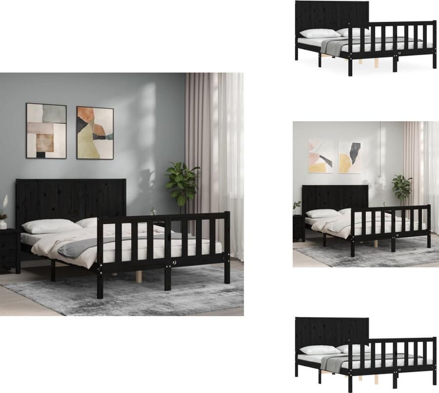 VidaXL Bedframe Bedframes Bed Tweepersoonsbed Bedframe met hoofdbord massief hout zwart 4FT Small Double