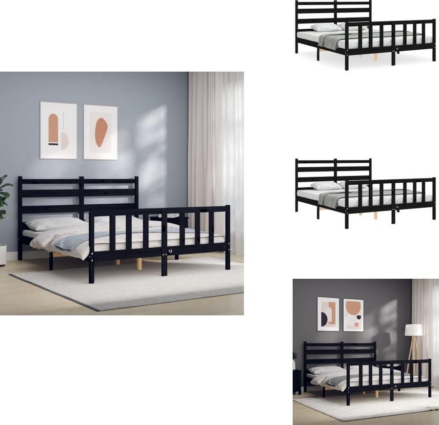 VidaXL Bedframe Bedframes Bed Tweepersoonsbed Bedframe met hoofdbord massief hout zwart 5FT King Size