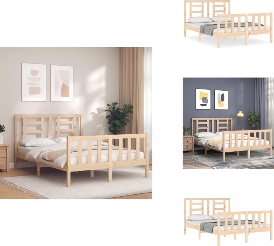 VidaXL Bedframe Massief Grenenhout Onbehandeld 195.5 x 145.5 x 100 cm Met Multiplex Lattenbodem Functioneel hoofd- en voeteneinde Matras 140 x 190 cm Montage vereist Bed