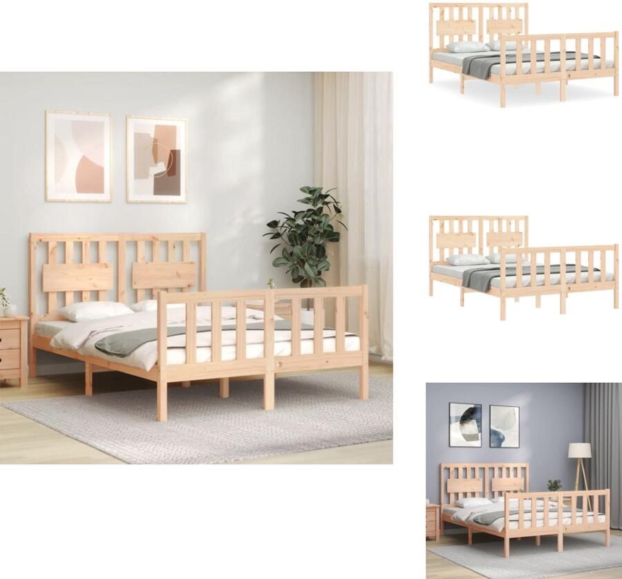 VidaXL Bedframe Bedframes Bed Tweepersoonsbed Bedframe zonder matras massief grenenhout 140x190 cm