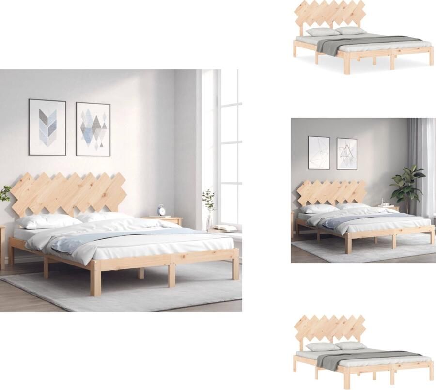 VidaXL Massief Grenenhouten Bedframe Praktisch en Decoratief Afmeting- 203.5 x 143.5 x 80.5 cm Uitstekende Ondersteuning Bed