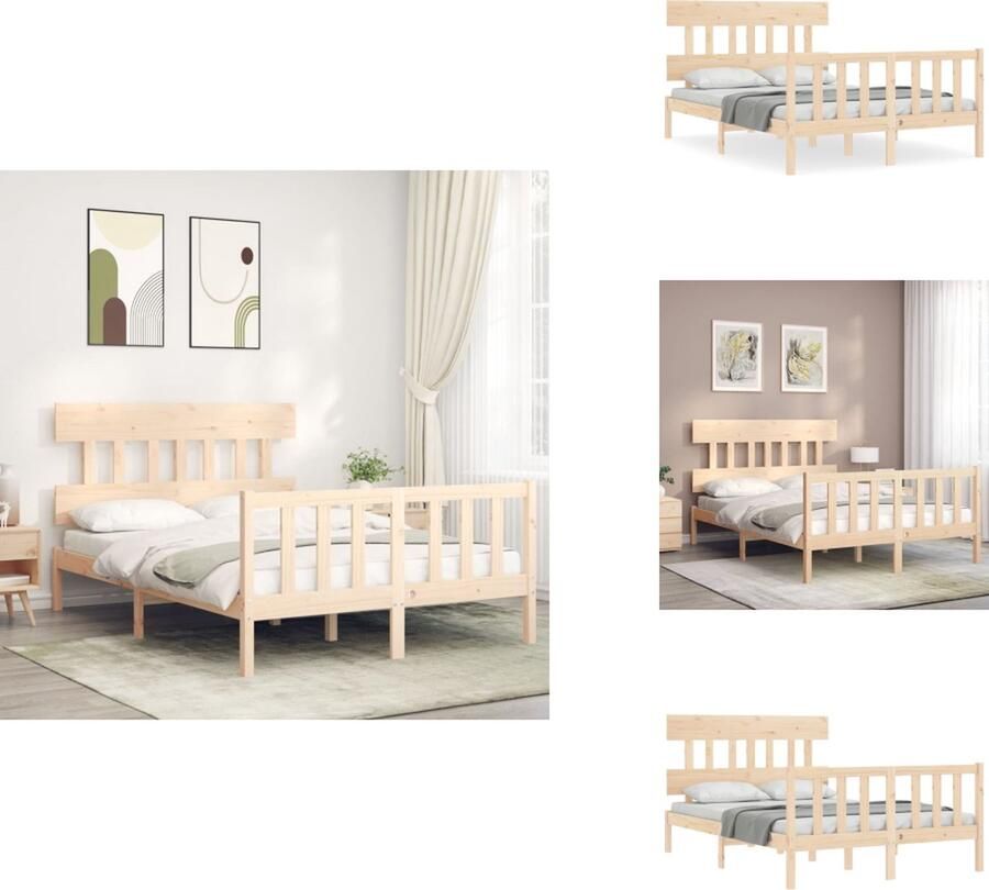 VidaXL Bedframe Massief Grenenhout 205.5 x 145.5 x 81 cm Multiplex Lattenbodem Functioneel Hoofd- en Voeteneinde Matras niet inbegrepen Bed - Foto 2