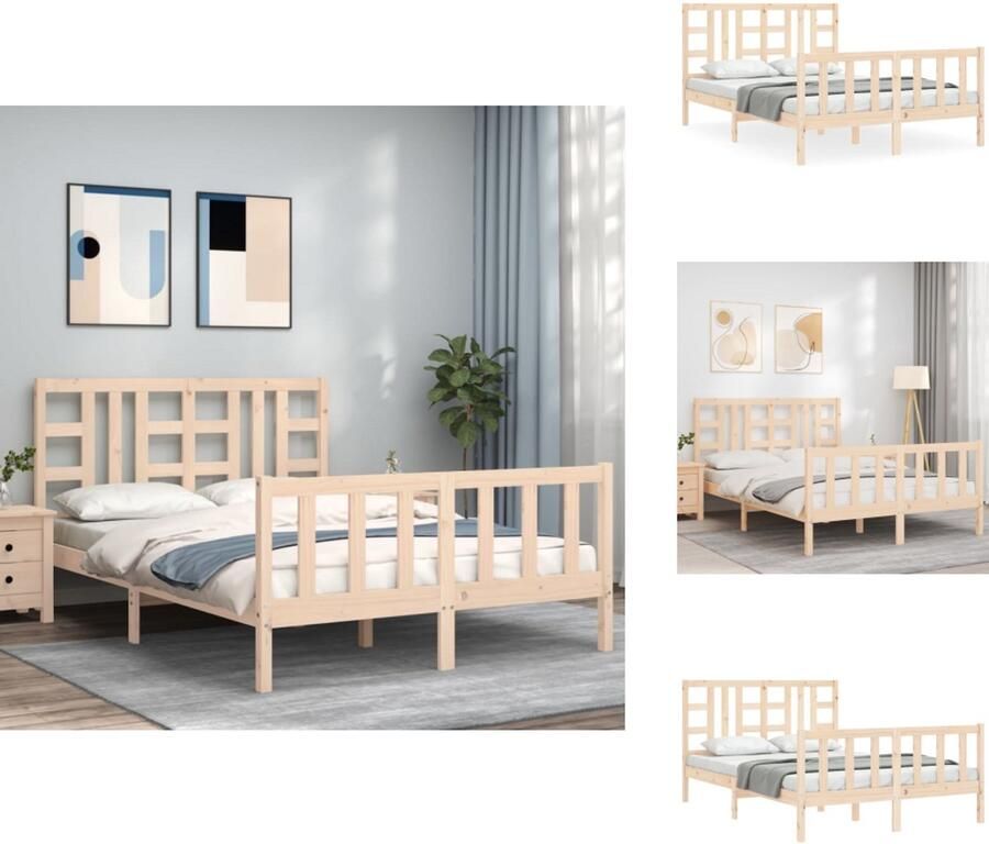 VidaXL Grenenhouten Bedframe Massief 205.5 x 145.5 x 100 cm Multiplex Lattenbodem Functioneel hoofd- en voeteneinde Bed - Foto 7