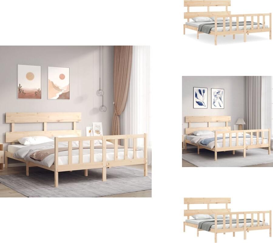 VidaXL Bedframe Massief grenenhout 205.5 x 165.5 x 81 cm Inclusief hoofd- en voeteneinde Montage vereist Bed
