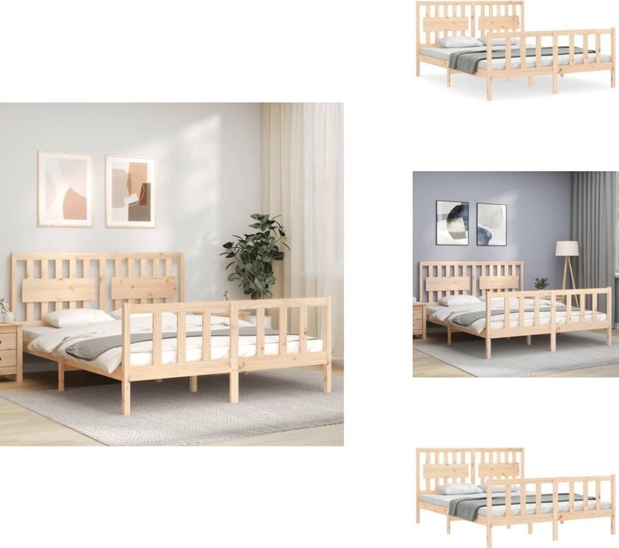 VidaXL Bedframe Massief Grenenhout 205.5 x 165.5 x 100 cm Multiplex Lattenbodem Functioneel hoofd- en voeteneinde Bed - Foto 3