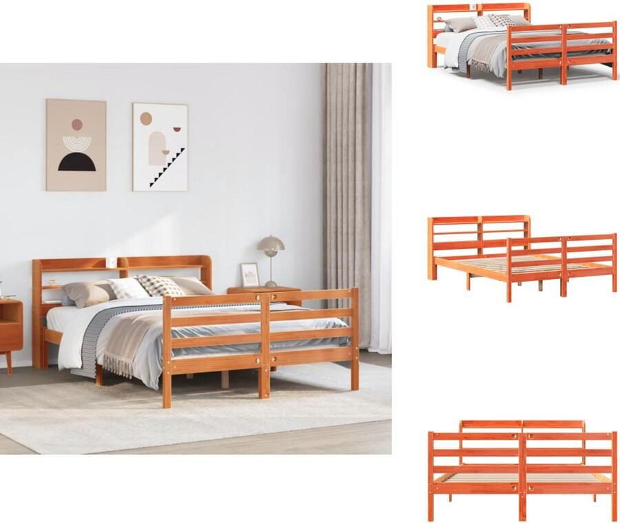 VidaXL Bedframe Bedframes Bed Tweepersoonsbed Bedframe zonder matras massief grenenhout wasbruin 150x200 cm