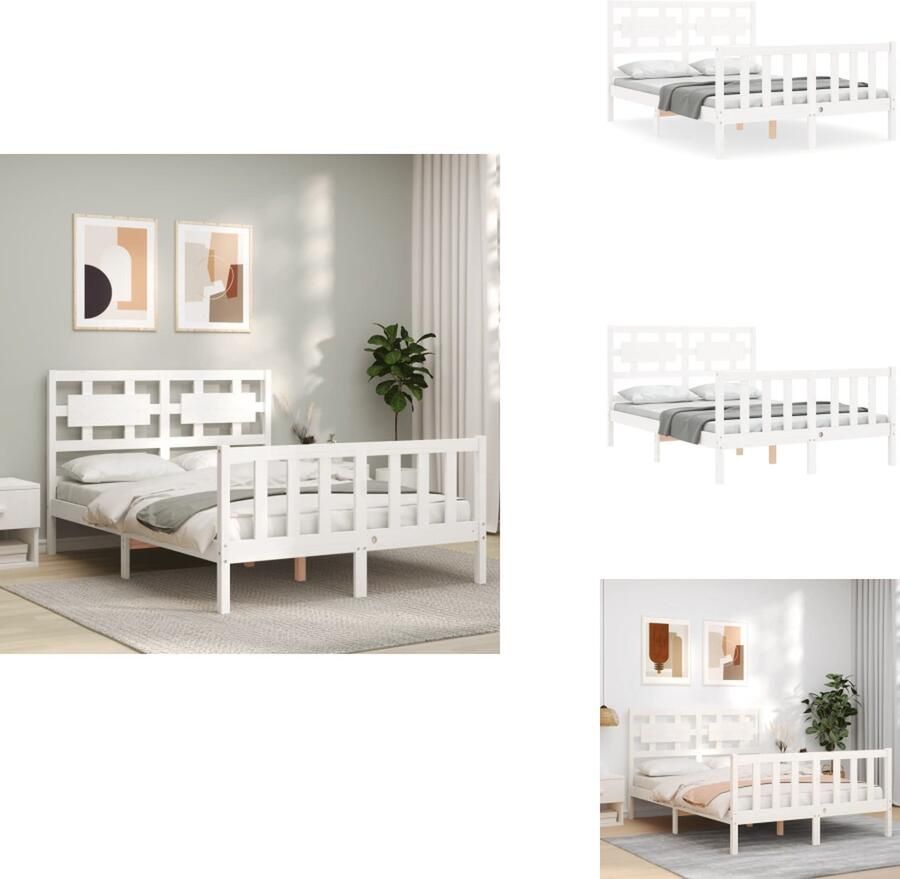 VidaXL Massief Grenenhouten Bedframe Wit 205.5 x 145.5 x 100 cm (L x B x H) 140 x 200 cm (B x L) Multiplex Lattenbodem Bed