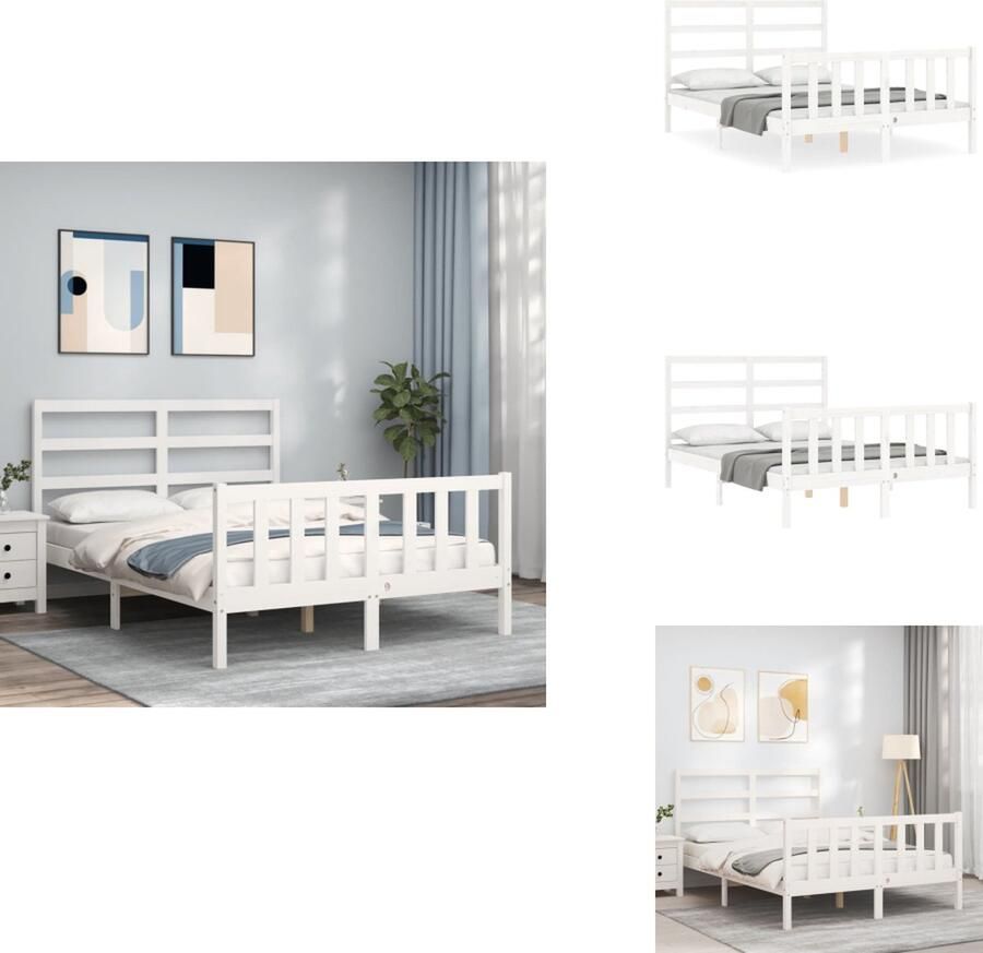 VidaXL Bedframe Grenenhout Wit 205.5 x 145.5 x 100 cm Met Functioneel hoofd- en voeteneinde Montage vereist Bed