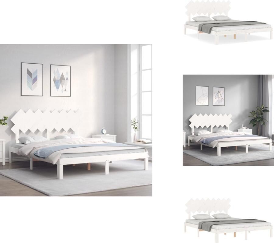 VidaXL Bedframe Bedframes Bed Tweepersoonsbed Bedframe zonder matras massief grenenhout wit 160x200 cm