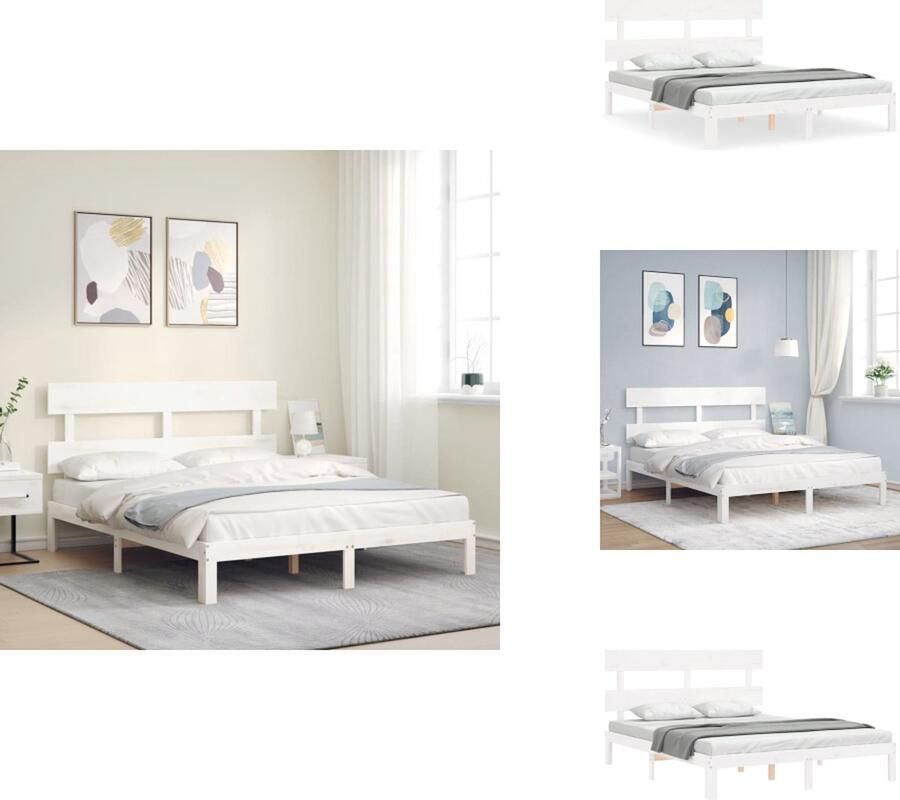 VidaXL Bedframe Bedframes Bed Tweepersoonsbed Bedframe zonder matras massief grenenhout wit 160x200 cm