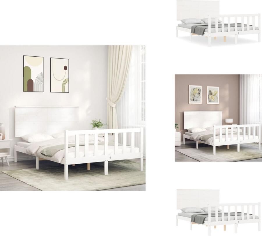 VidaXL Bedframe Grenenhout Wit 205.5 x 145.5 x 100 cm Met Functioneel hoofd- en voeteneinde Montage vereist Bed - Foto 2