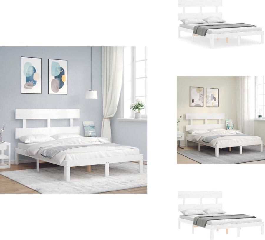 VidaXL Bedframe Bedframes Bed Tweepersoonsbed Bedframe zonder matras massief grenenhout wit 140x200 cm