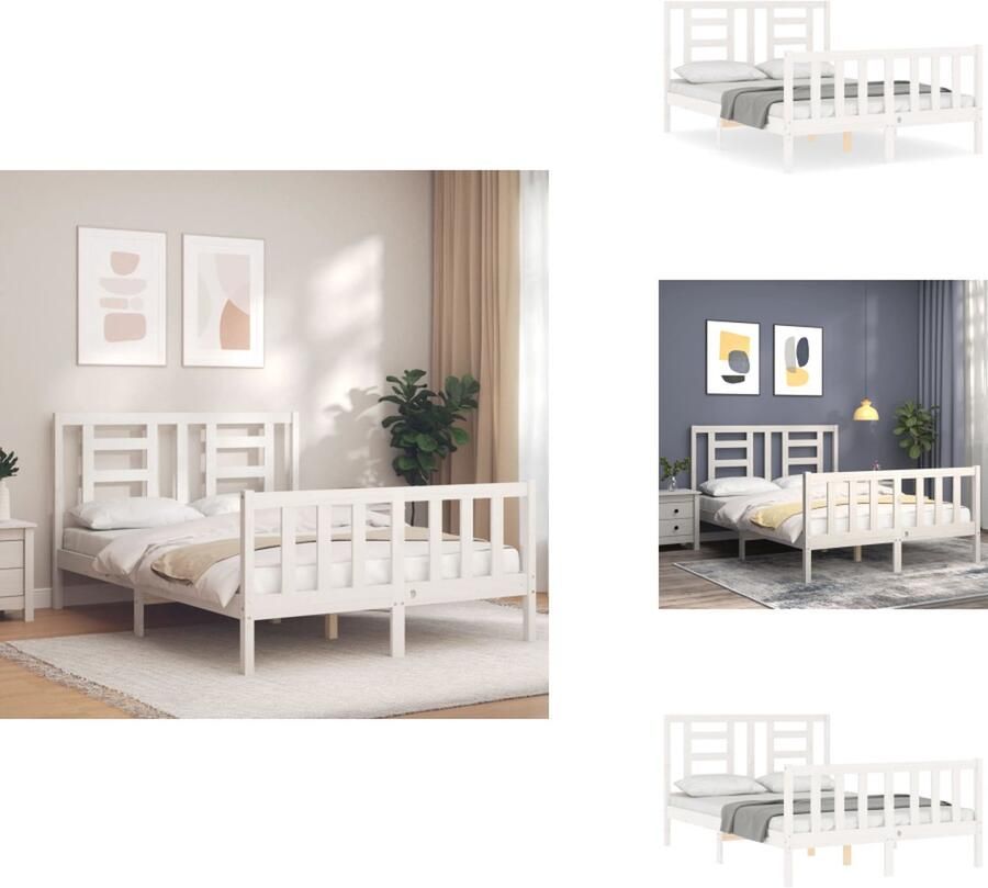 VidaXL Bedframe Grenenhout Wit 205.5 x 145.5 x 100 cm Met Functioneel hoofd- en voeteneinde Montage vereist Bed - Foto 6