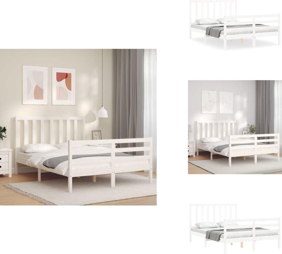 VidaXL Bedframe Bedframes Bed Tweepersoonsbed Bedframe zonder matras massief grenenhout wit 140x200 cm