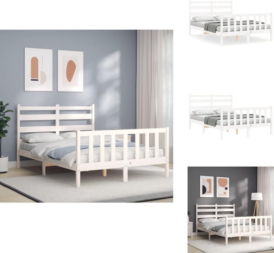VidaXL Bedframe Bedframes Bed Tweepersoonsbed Bedframe zonder matras massief grenenhout wit 140x200 cm - Foto 2