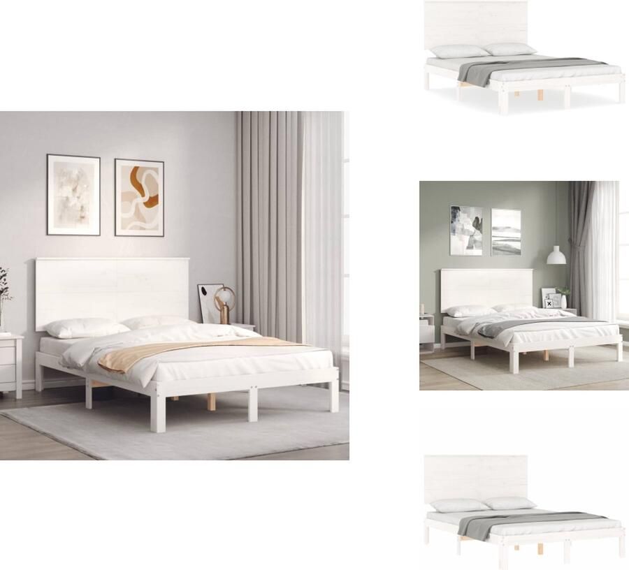 VidaXL Bedframe Bedframes Bed Tweepersoonsbed Bedframe zonder matras massief grenenhout wit 140x190 cm