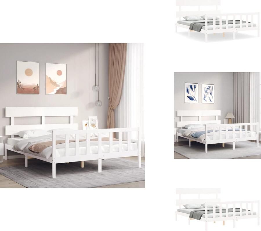 VidaXL Bedframe Massief grenenhout Wit 205.5 x 165.5 x 81 cm Geschikt voor matras 160 x 200 cm Montage vereist Bed