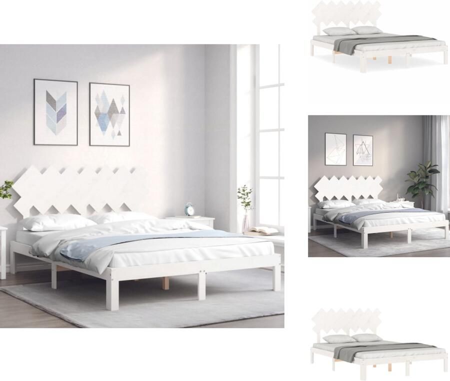 The Living Store Bedframe zonder matras massief grenenhout wit 140x200 cm Massief Grenenhouten Bed Bedframe Wit Bed Houten Bed Kopen - Foto 2