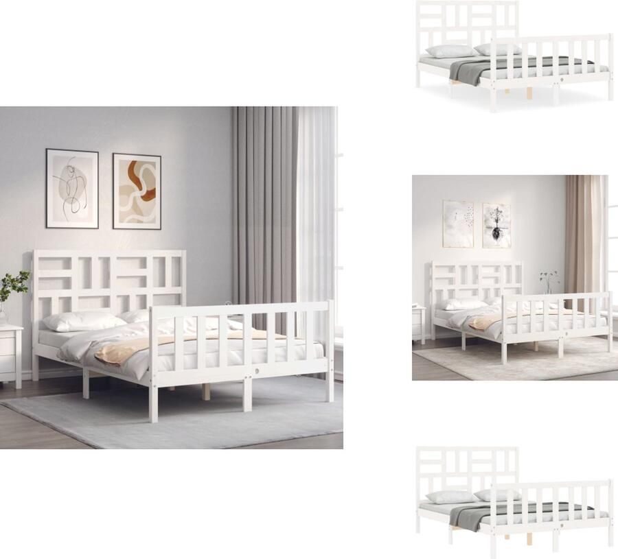 VidaXL Bedframe Bedframes Bed Tweepersoonsbed Bedframe zonder matras massief grenenhout wit 120x200 cm
