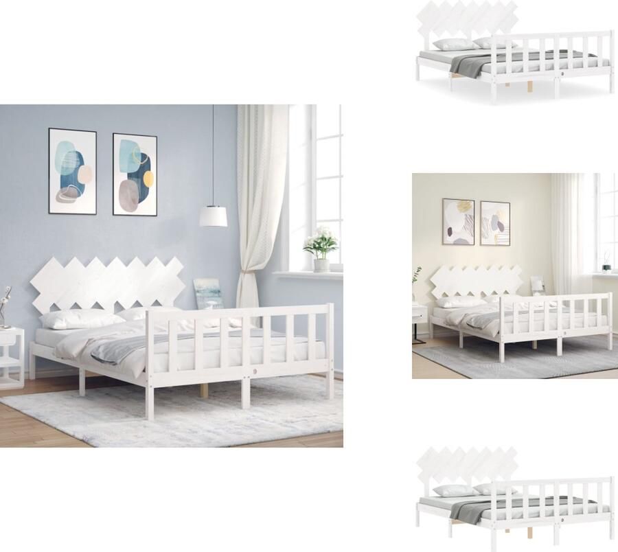 VidaXL Bedframe Bedframes Bed Tweepersoonsbed Bedframe zonder matras massief grenenhout wit 140x200 cm