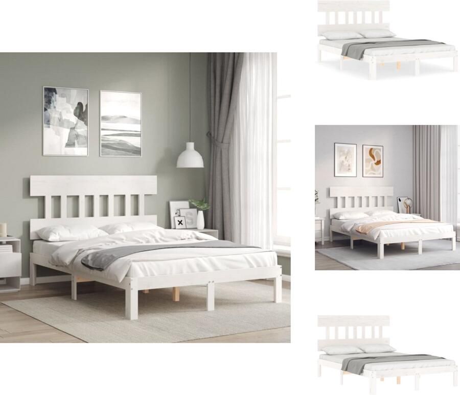 VidaXL Bedframe Bedframes Bed Tweepersoonsbed Bedframe zonder matras massief grenenhout wit 140x200 cm - Foto 3