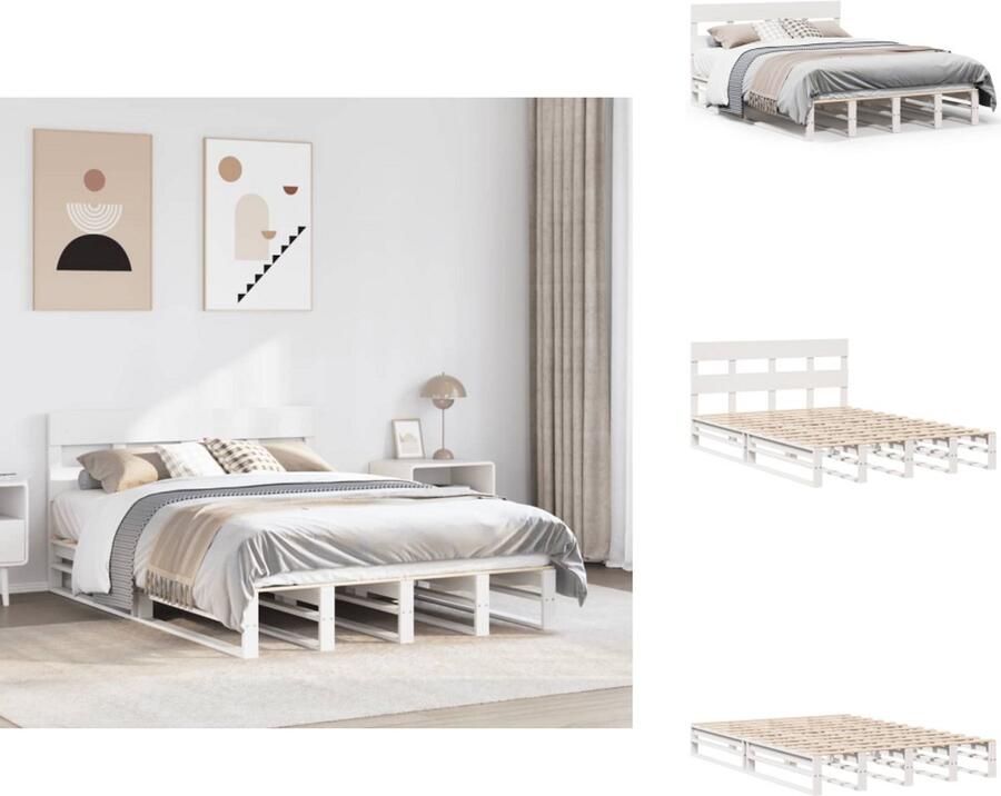VidaXL Bedframe Bedframes Bed Tweepersoonsbed Bedframe zonder matras massief grenenhout wit 120x190 cm